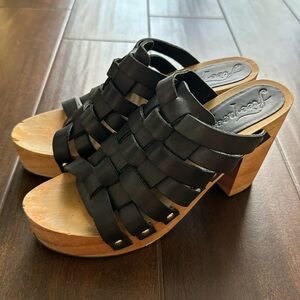 Free People size 9 size 39 Black Leather wood block heels clogs